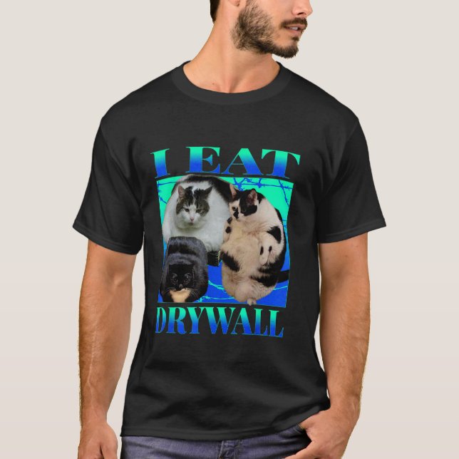 Camiseta Eu Como Drywall Gato MEME ENGRAÇADO Gato Bobo (Frente)