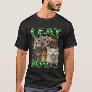 Camiseta Eu Como Microplásticos Funny Cat Meme Bootleg Gráf