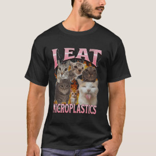 Camiseta Eu Como Microplásticos Funny Cat Meme Bootleg Gráf