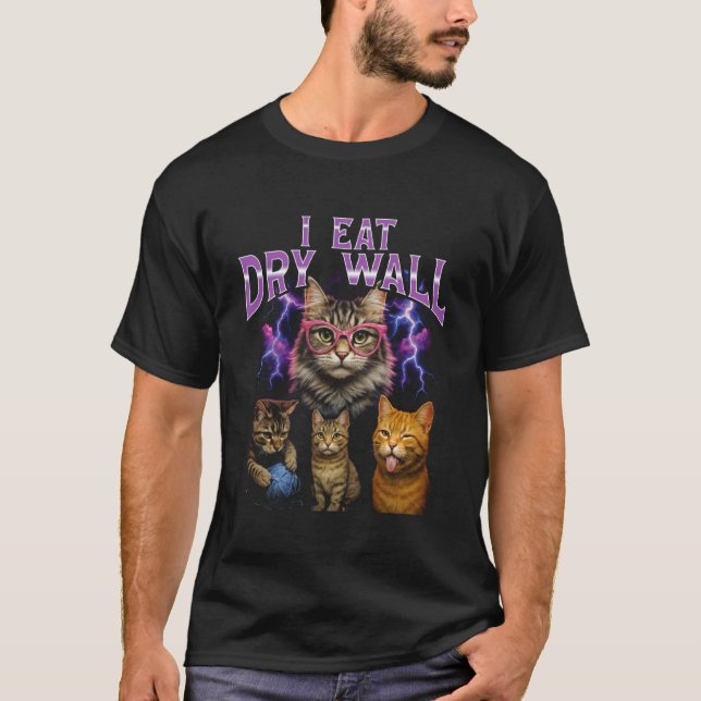 Camiseta Eu Como Parede Seca Gatinho Fofo Meme Humor Relâmp (Frente)
