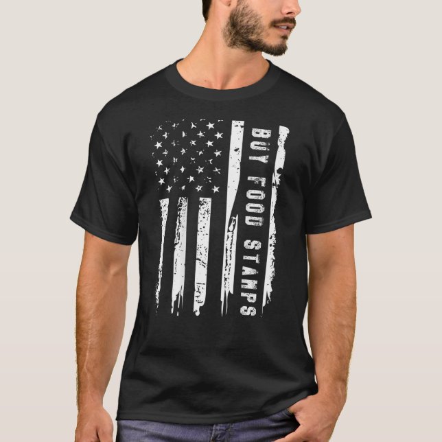 Camiseta Eu Comprar a Comida Carimbo a bandeira americana a (Frente)