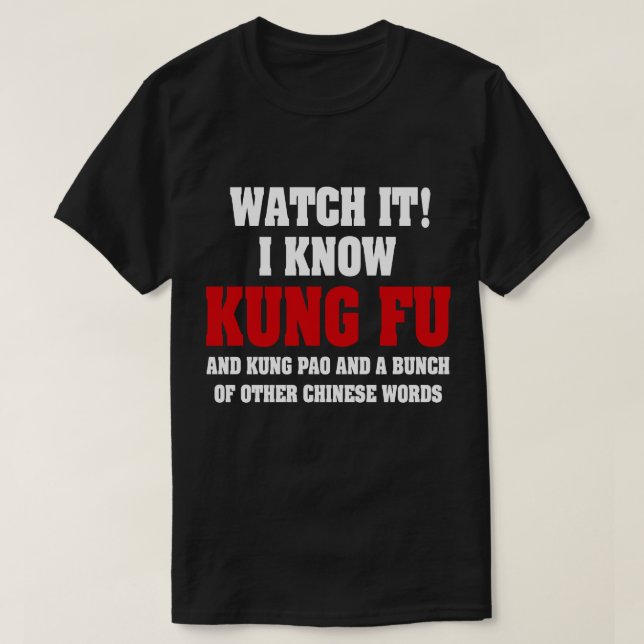 Camiseta Eu conheço Kung Fu e Kung Pao - Artes Marciais Eng (Frente do Design)