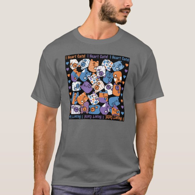 Camiseta Eu Coração Gatos! Colagem (Frente)