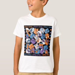 Camiseta Eu Coração Gatos! Colagem