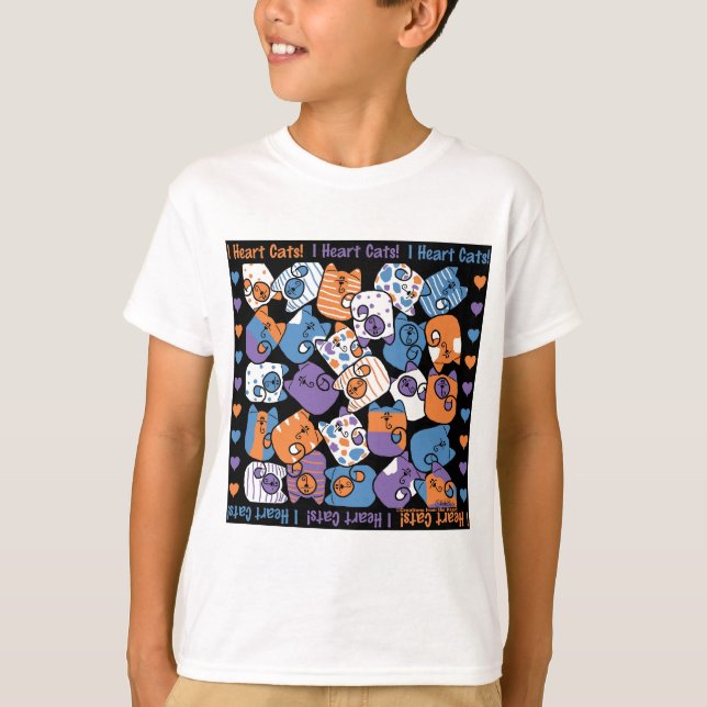 Camiseta Eu Coração Gatos! Colagem (Frente)