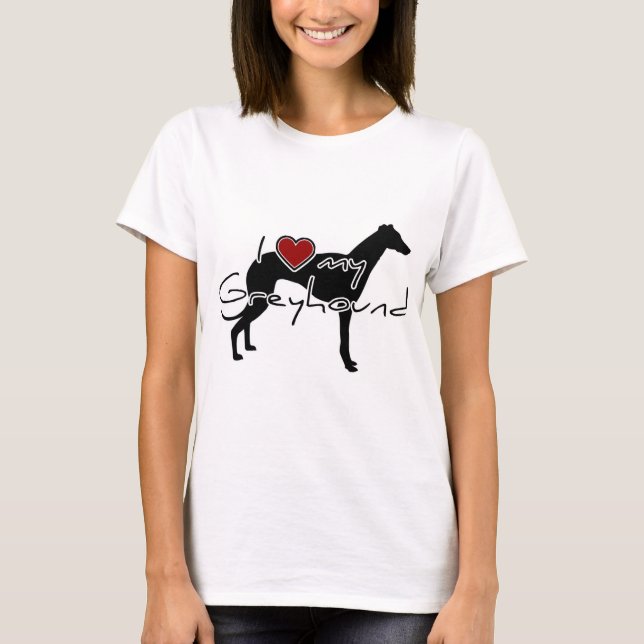 Camiseta Eu "coração", meu Greyhound, palavras com grafi (Frente)