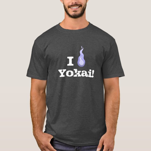 Camiseta Eu coração Yokai! Hitodama Fireball (Frente)