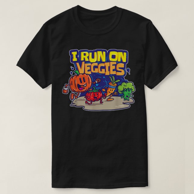Camiseta Eu Corro Em Veggies Engraçado Vegan Runner Vegetar (Frente do Design)