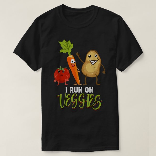Camiseta Eu Corro Em Veggies Vegetais Baseados Em Plantas S (Frente do Design)