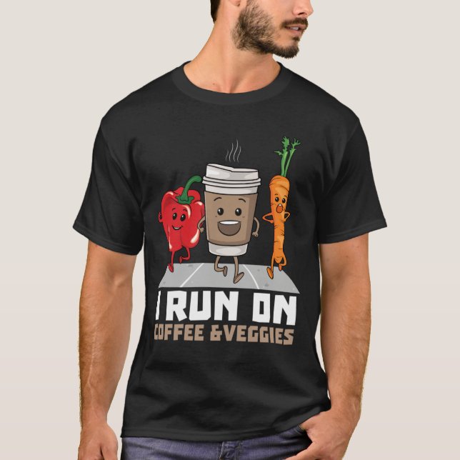Camiseta Eu corro no café e veggies Vegan Runner Vegetaria (Frente)