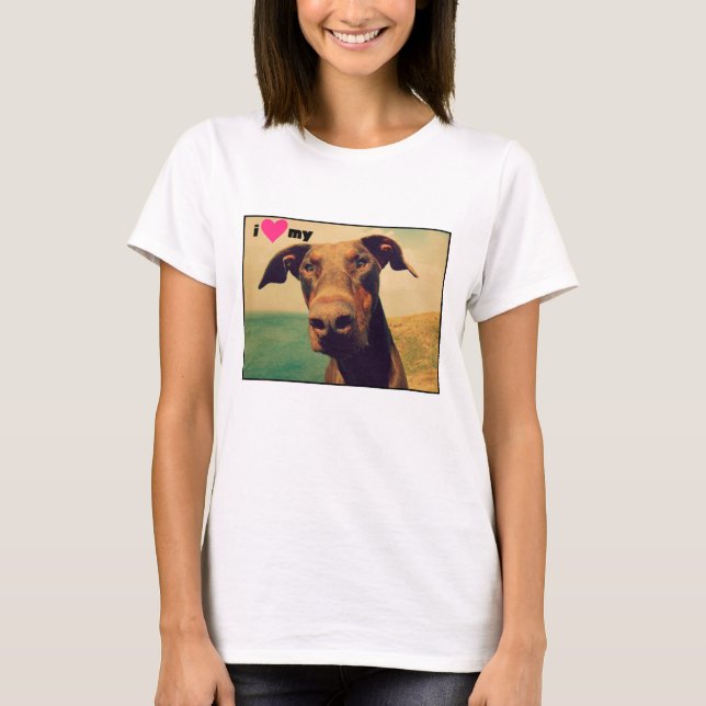 Camiseta Eu Corto Meu Cachorro Doberman Natural (Frente)