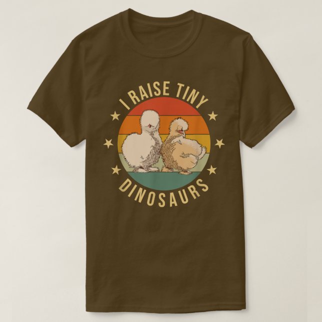 Camiseta Eu crio pequenos dinossauros Farmer Galinha Silkie (Frente do Design)