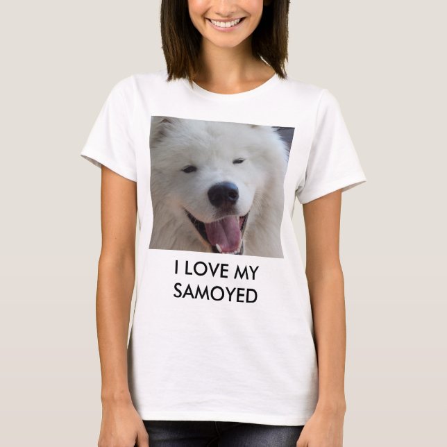 Camiseta Eu das mulheres amo meu t-shirt do samoyed (Frente)