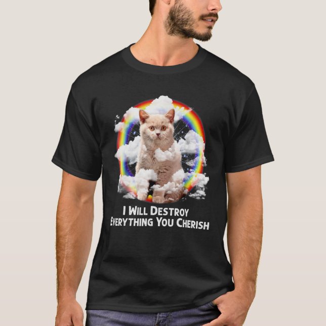 Camiseta Eu Destruirei Tudo Que Você Cheira Gato Arco-Íris (Frente)