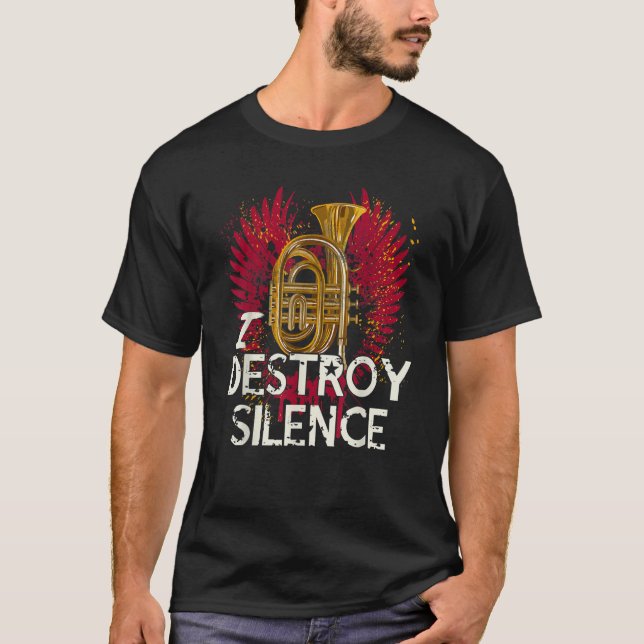 Camiseta Eu Destruo o silêncio baritone saxofone (Frente)