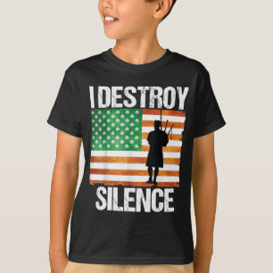Camiseta Eu Destruo o Silêncio Dia de São Patrício Bagpipe