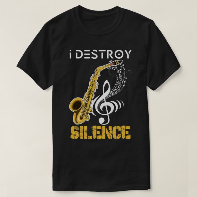 Camiseta Eu Destruo o silêncio saxofone (Frente do Design)