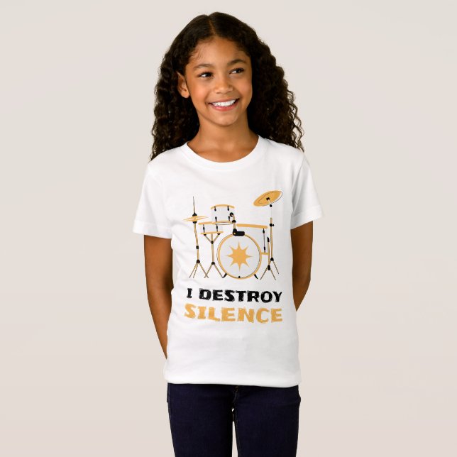 Camiseta Eu Destruo Silence Funny Drummer (Frente Completa)