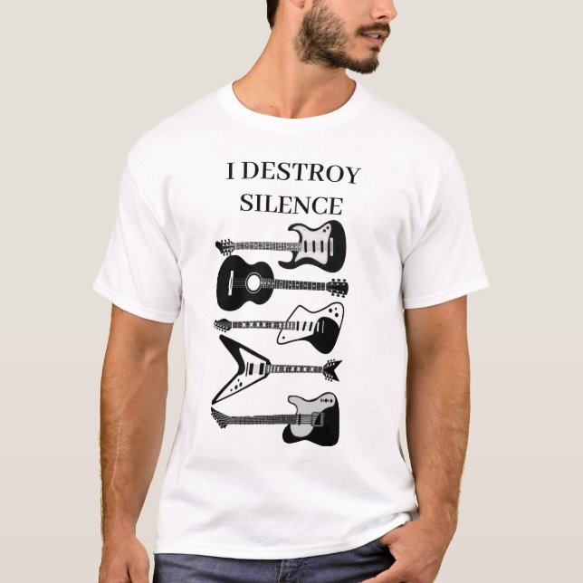 Camiseta Eu Destruo Silêncio Guitarrista Homens Mulheres Gu (Frente)