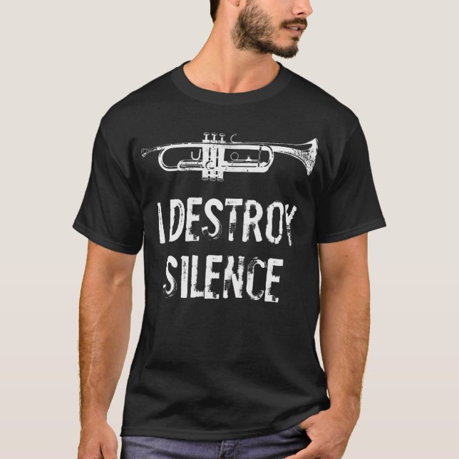 Camiseta Eu Destruo Silêncio Trombeta Divertida (Frente)