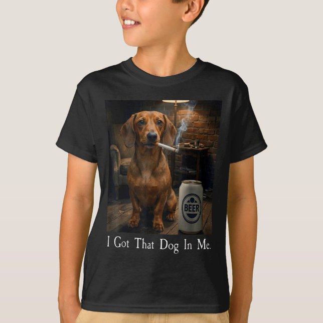 Camiseta Eu engraçado tenho cachorro dachshund fumando cerv (Frente)