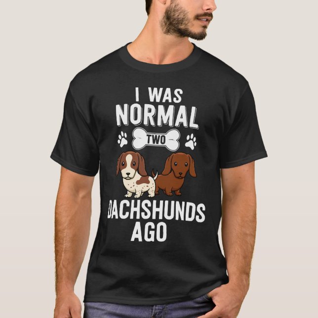 Camiseta Eu Era Um Cão De Dachshouts Normal Ago Red Piebald (Frente)