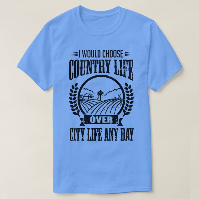 Camiseta Eu escolheria a vida no campo qualquer dia, preto (Frente do Design)