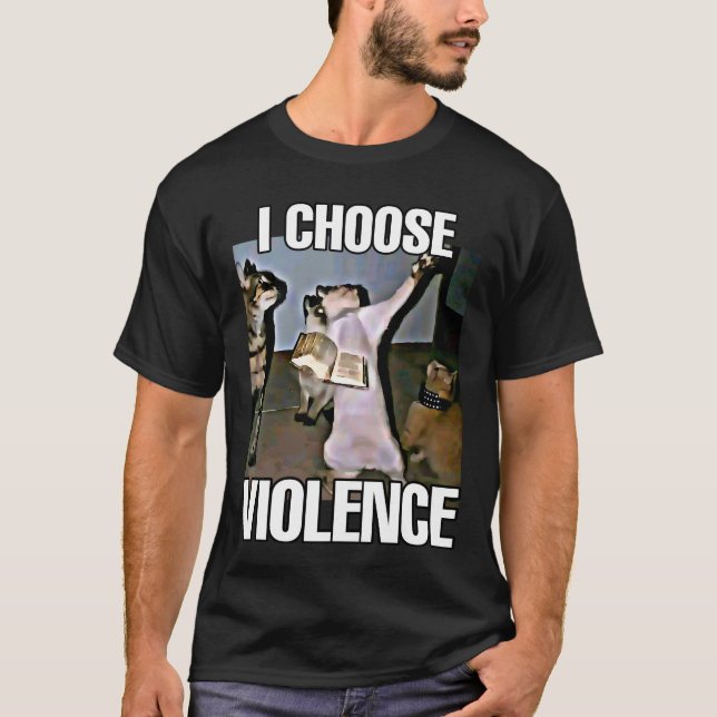 Camiseta Eu escolho meme do gato violento (Frente)
