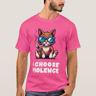 Camiseta Eu escolho Violência Engraçado Gato com Charuto Sa
