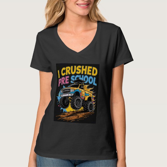 Camiseta Eu esmagei o Boné de formatura do Monstro da Pré-e (Frente)