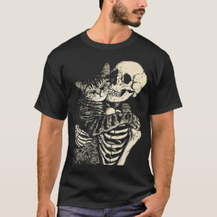 Camiseta Eu Esqueleto E Arte De Gato Pintura Vintage Lalami