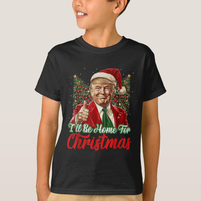 Camiseta Eu Estarei Em Casa No Natal Xmas Trump Pajamas Hol (Frente)
