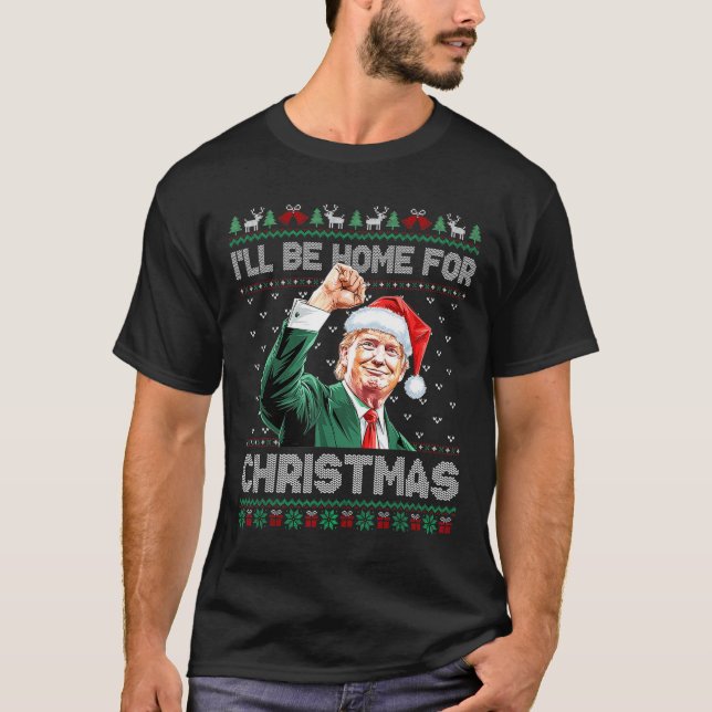 Camiseta Eu Estarei Em Casa Para O Natal Engraçado. (Frente)