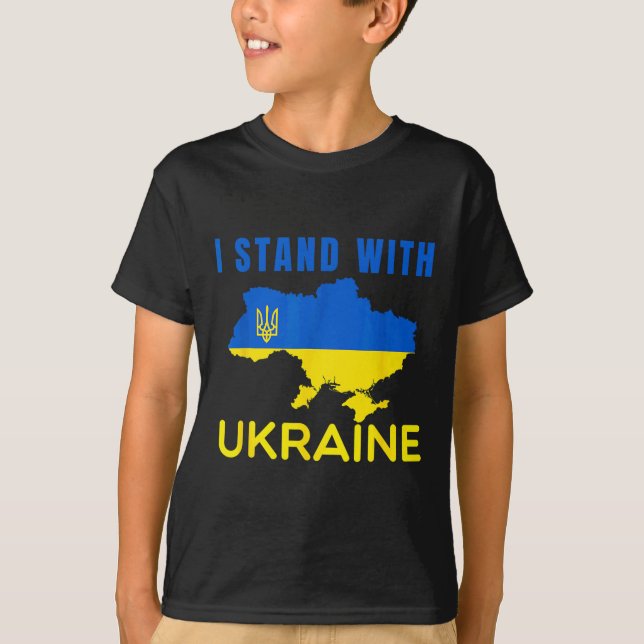 Camiseta Eu Estou' Com a Bandeira da Ucrânia Emblema Mapa P (Frente)
