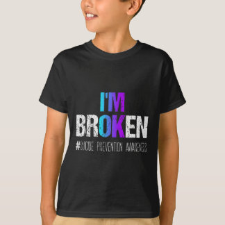 Camiseta Eu estou quebrado Teal e Purple Ribbon Suicida Pre