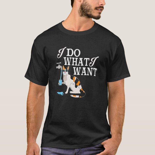Camiseta Eu Faço O Que Eu Quero Água Bebendo De Gato Louca  (Frente)