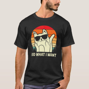 Camiseta Eu Faço O Que Eu Quero Óculos De Sol Vintage Gato