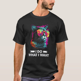 Camiseta Eu Faço O Que Quero Gato Com Óculos De Sol 70s 80s
