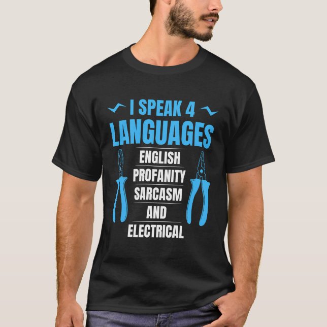 Camiseta Eu Falo 4 idiomas em inglês Profanity Sarcasm E (Frente)