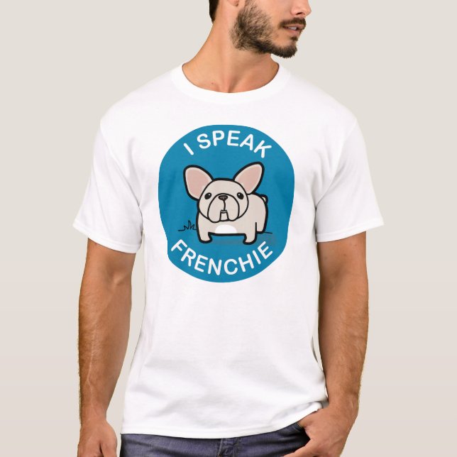 Camiseta Eu falo Frenchie - azul (Frente)