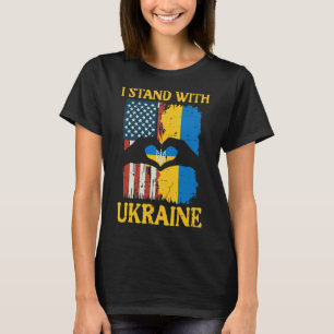 Camiseta Eu Fico Com a Bandeira Americana da Ucrânia Mão Co