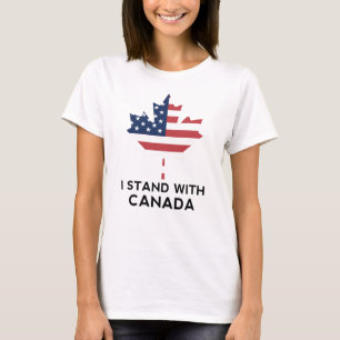 Camiseta Eu fico com a bandeira canadense norte-americana d