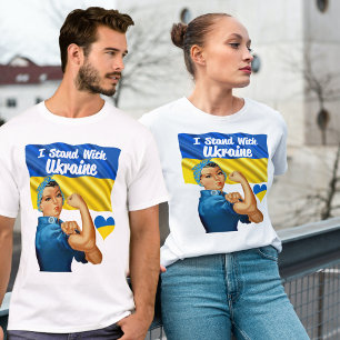 Camiseta Eu fico com a bandeira da Ucrânia Retro Rosie Whit