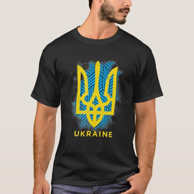 Camiseta Eu Fico Com A Bandeira Da Ucrânia, Símbolo De Band (Frente)