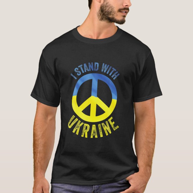 Camiseta Eu Fico Com A Ucrânia Apoiando O Símbolo De Paz Vi (Frente)