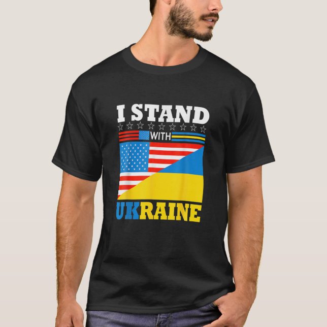 Camiseta Eu fico com a Ucrânia com o apoio da Ucrânia ameri (Frente)