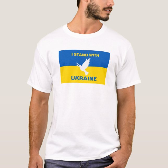 Camiseta Eu fico com a Ucrânia Flag Dove Peace (Frente)