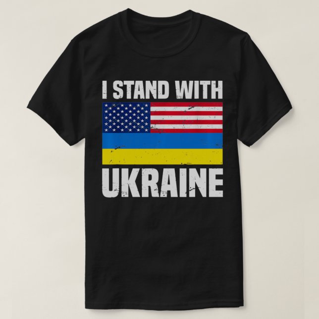 Camiseta Eu Fico Com A Ucrânia Mulheres Homens Americanos U (Frente do Design)