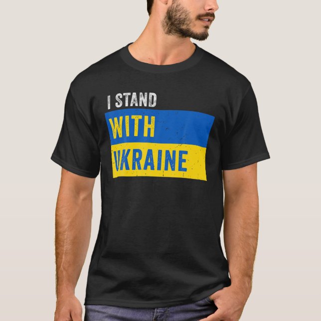 Camiseta Eu Fico Com A Ucrânia - Pare De Putin Para O Apoio (Frente)