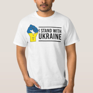 Camiseta Eu Fico Com A Ucrânia Punho de Mão de Bandeira